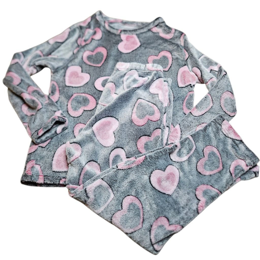 MissShorthair Large Grey Pink Heart Fleece Pajama Set - Picture 12 of 15
